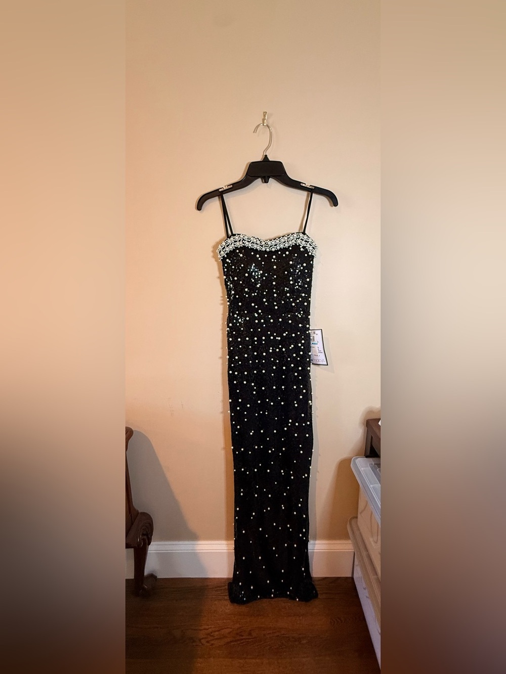 Macy's Black Strapless Pearl-Embellished Evening Gown